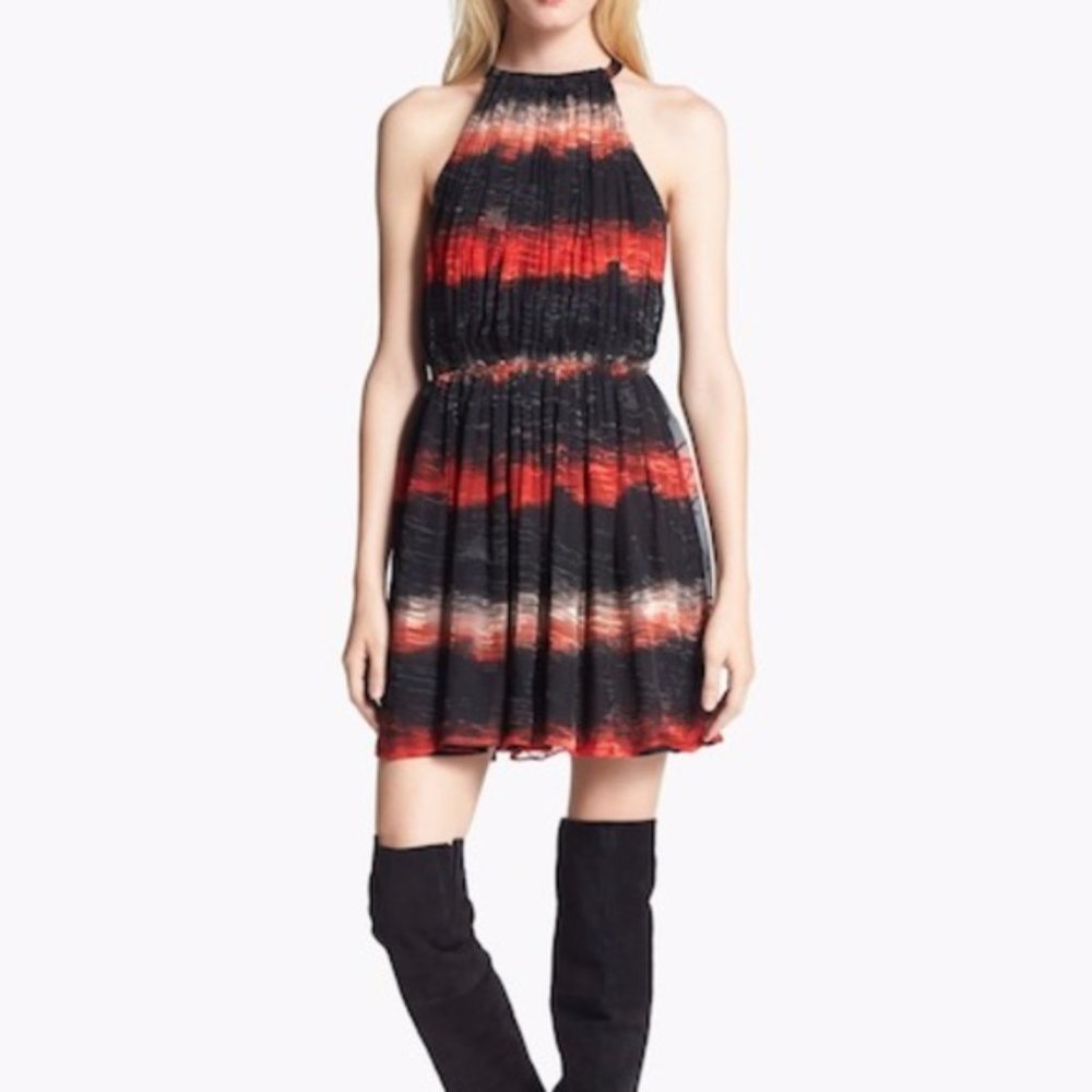 Alice + Olivia Striped Burnout Halter Top Mini Dress. Size 8.